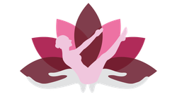 Lotus flower with silhouetted person in a pilates pose, arms and legs extended.