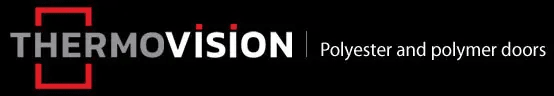 Logo for Thermovision: white text on black background with a red square, 