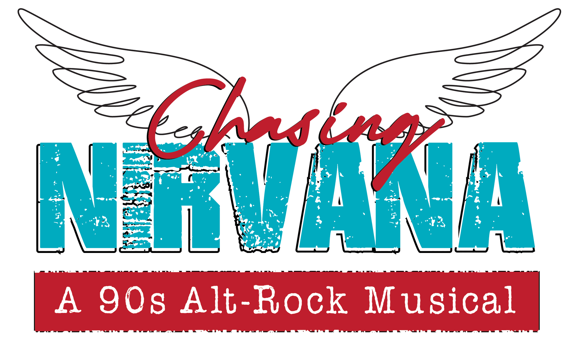 Girl in pink dress walking through a colorful collage with “Chasing Nirvana” in cutout letters and a star