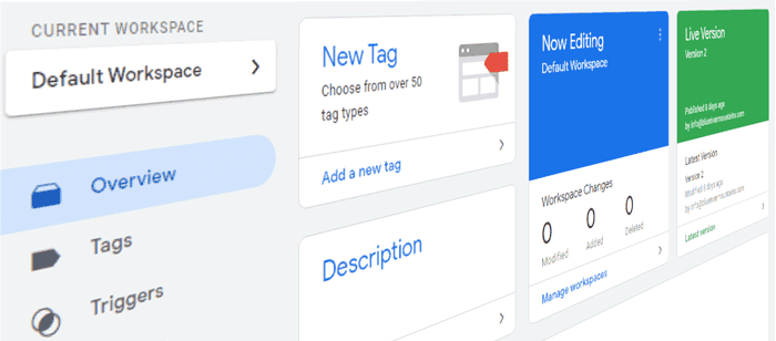 Una captura de pantalla de un panel de Google Tag Manager