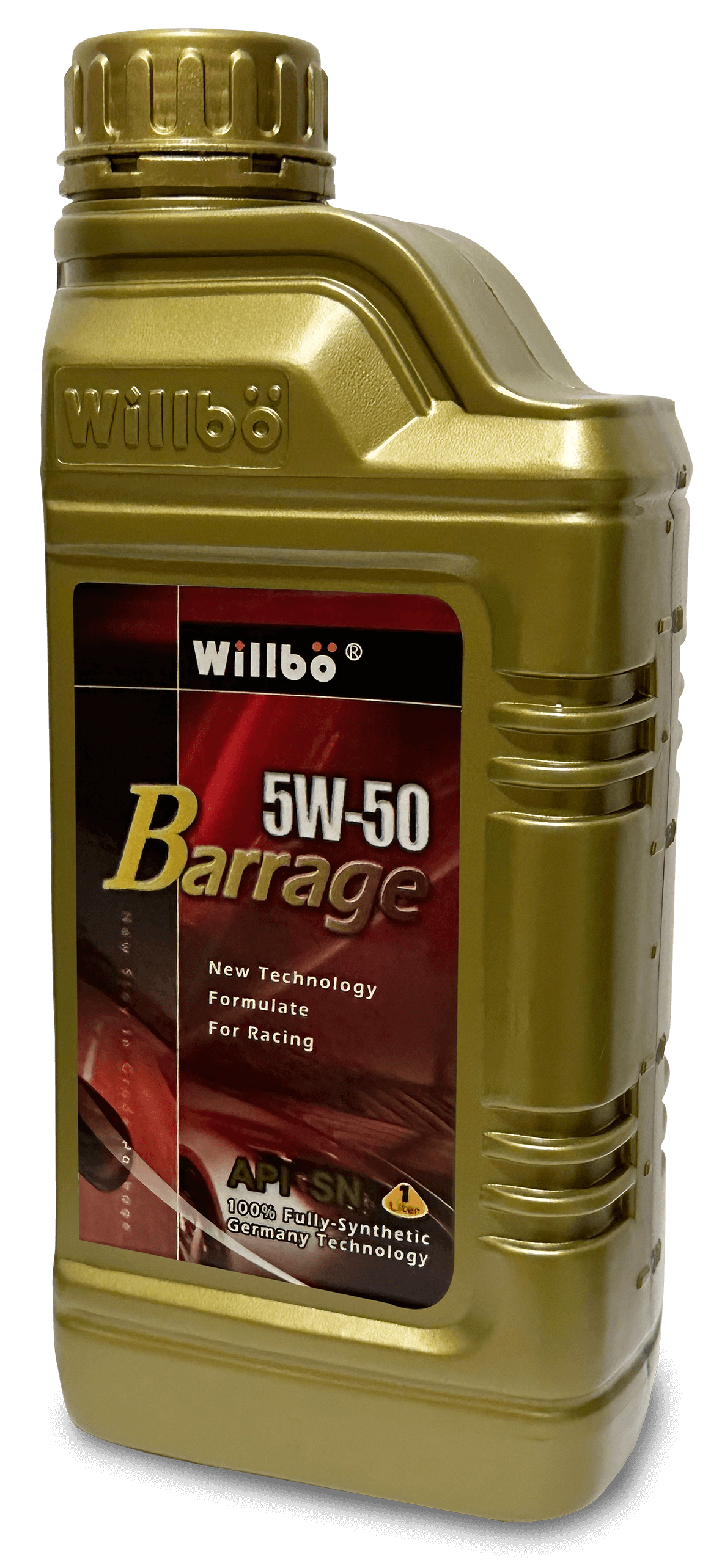 一瓶白色背景上的攔河壩 5w50 機油。