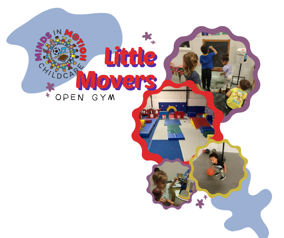 An advertisement for little movers open gym