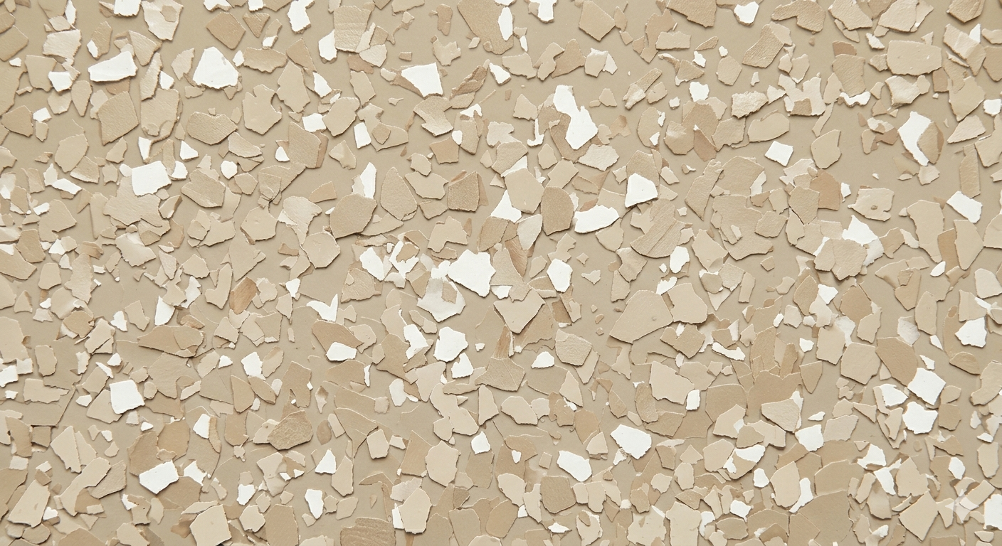 Beige textured surface with scattered white paint chips or flakes