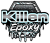 Stylized “Killen Epoxy” logo with black, white, and blue dripping epoxy design