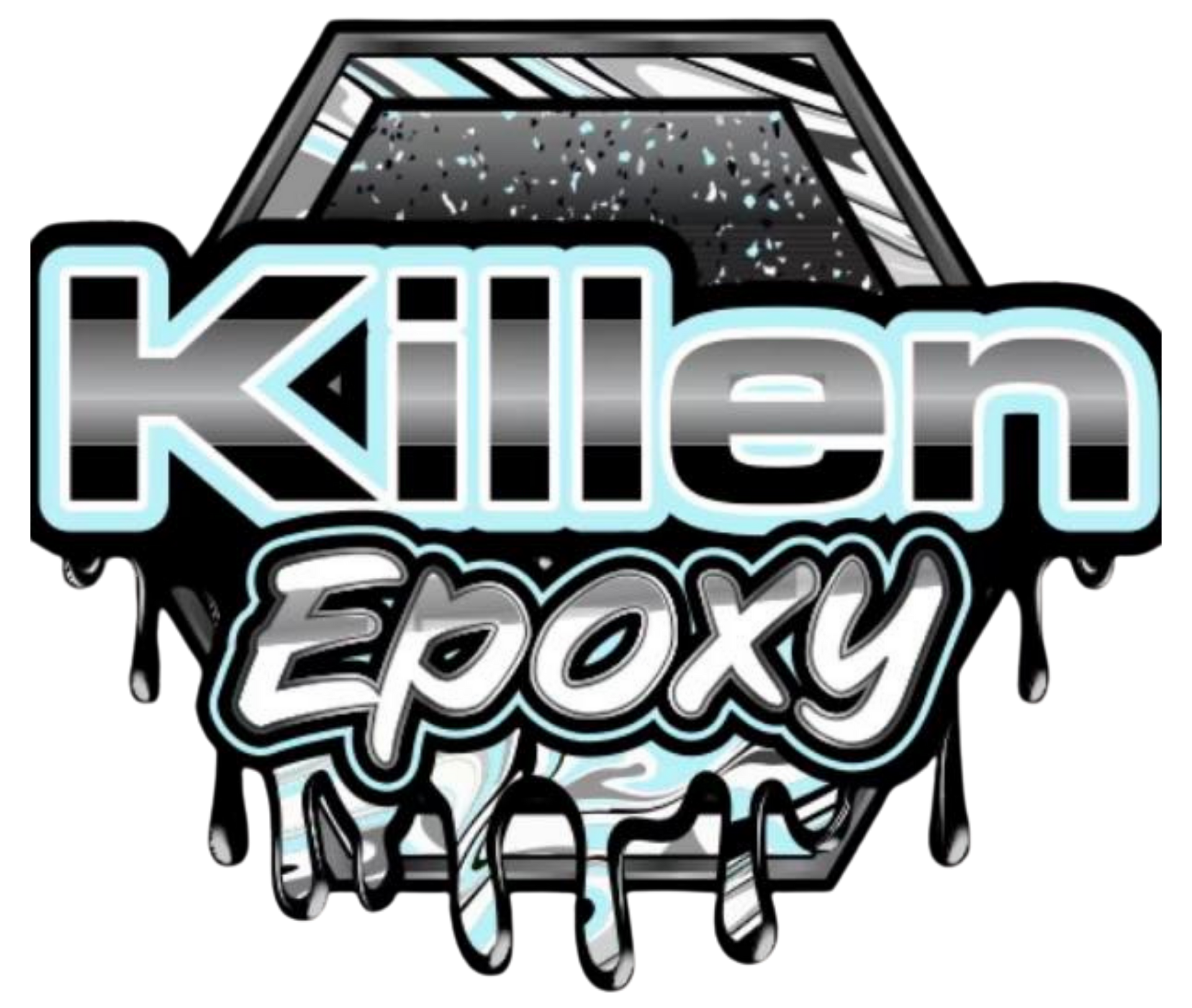 Stylized “Killen Epoxy” logo with black, white, and blue dripping epoxy design