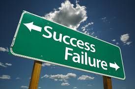 A green street sign that says success failure on it.