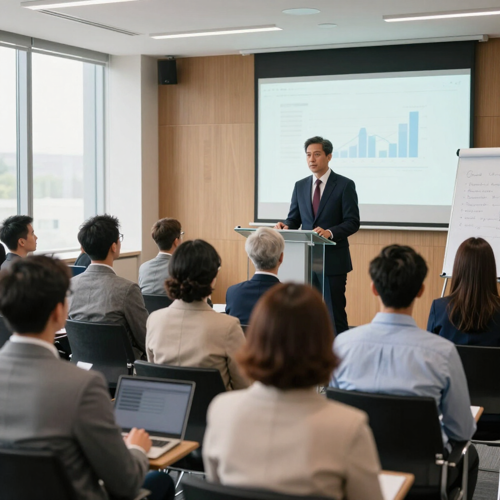 Speaker presenting to industry professionals