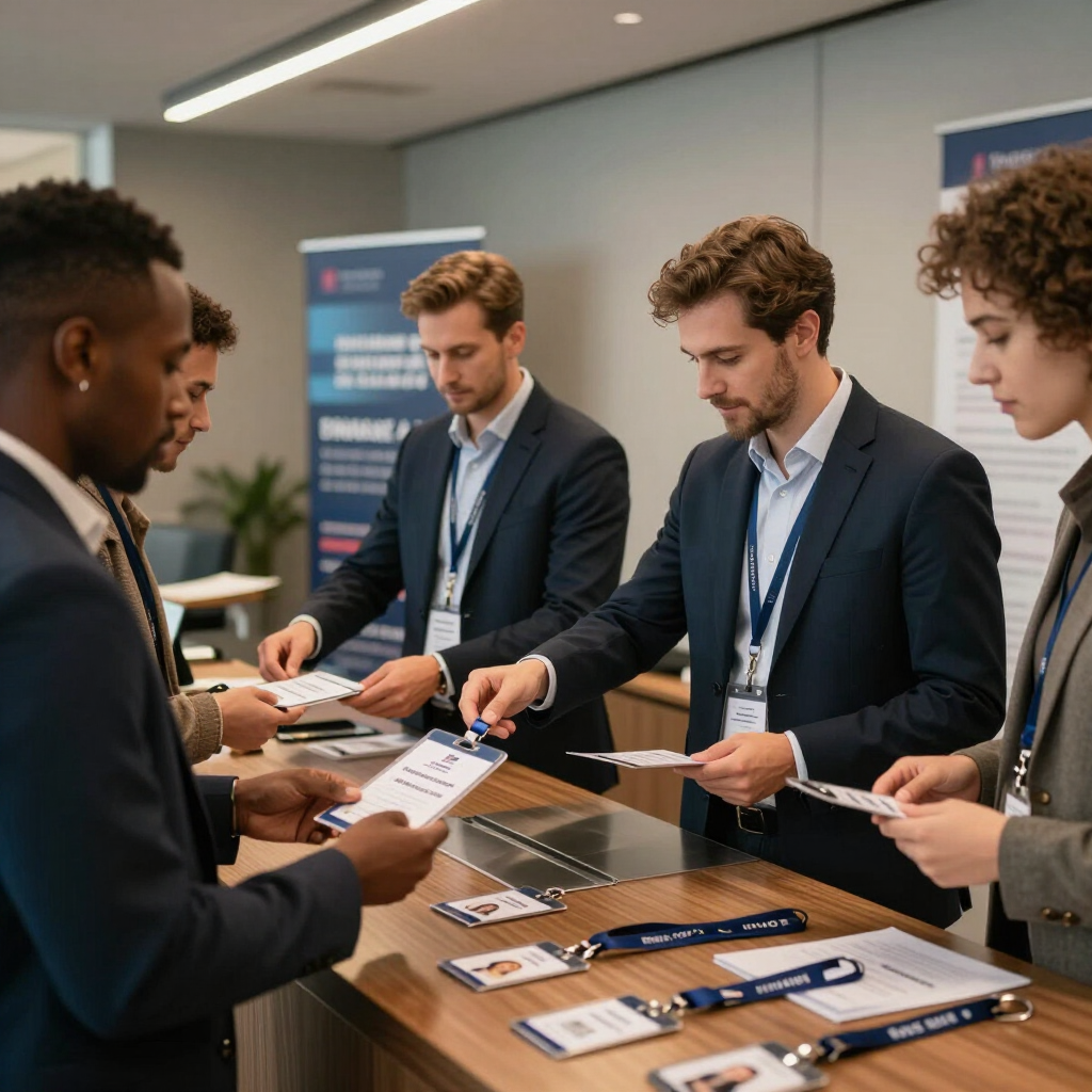 Registration desk with attendees checking in