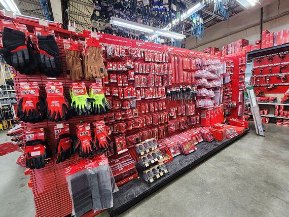 Milwaukee Tools and Supplies a store filled with lots of Milwaukee tools and gloves.