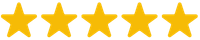 Five gold stars in a row on a white background