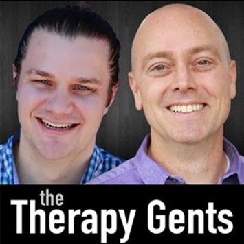 The logo for the therapy gents shows two men smiling