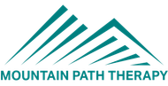 The logo for mountain path therapy shows a mountain with a roof.