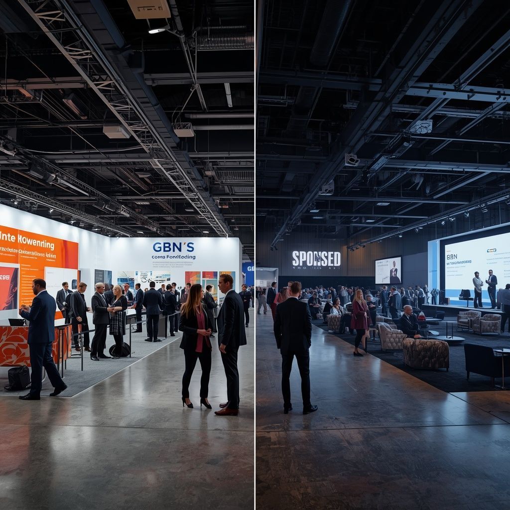 Trade show booth and conference branding setup with branded event displays