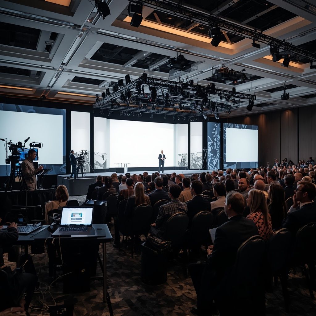Professional multi-day corporate conference with live presentation and AV production