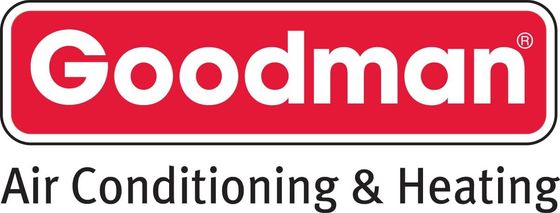 Goodman logo with “Air Conditioning & Heating” text in red, black, and white