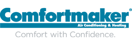 Comfortmaker air conditioning and heating logo with slogan “Comfort with Confidence.”