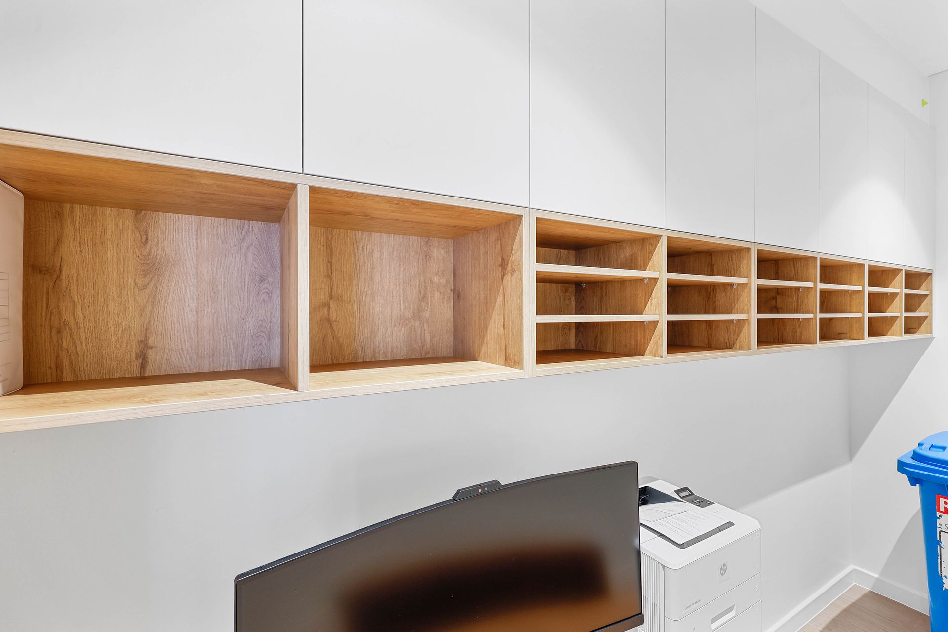 Wall-mounted Wooden Cubbies and Shelves — Above & Beyond Interiors in Smeaton Grange, NSW