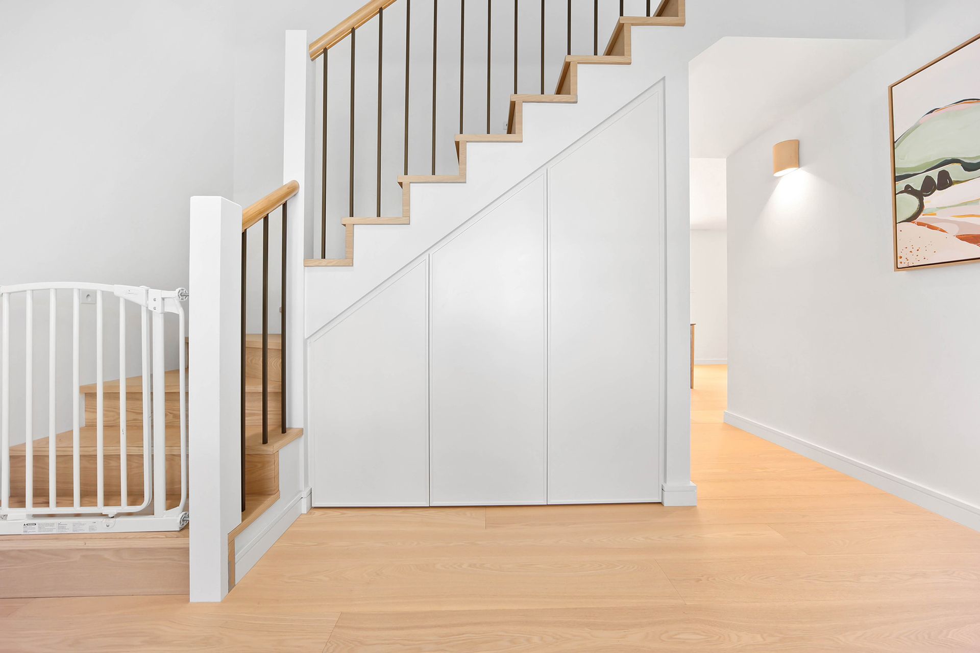 Interior With Stairs, Light Wood Floors, White Walls — Above & Beyond Interiors in Smeaton Grange, NSW