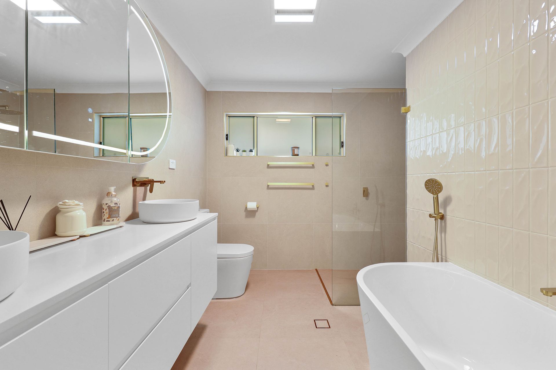 Bright Modern Bathroom With Tub — Above & Beyond Interiors in Smeaton Grange, NSW