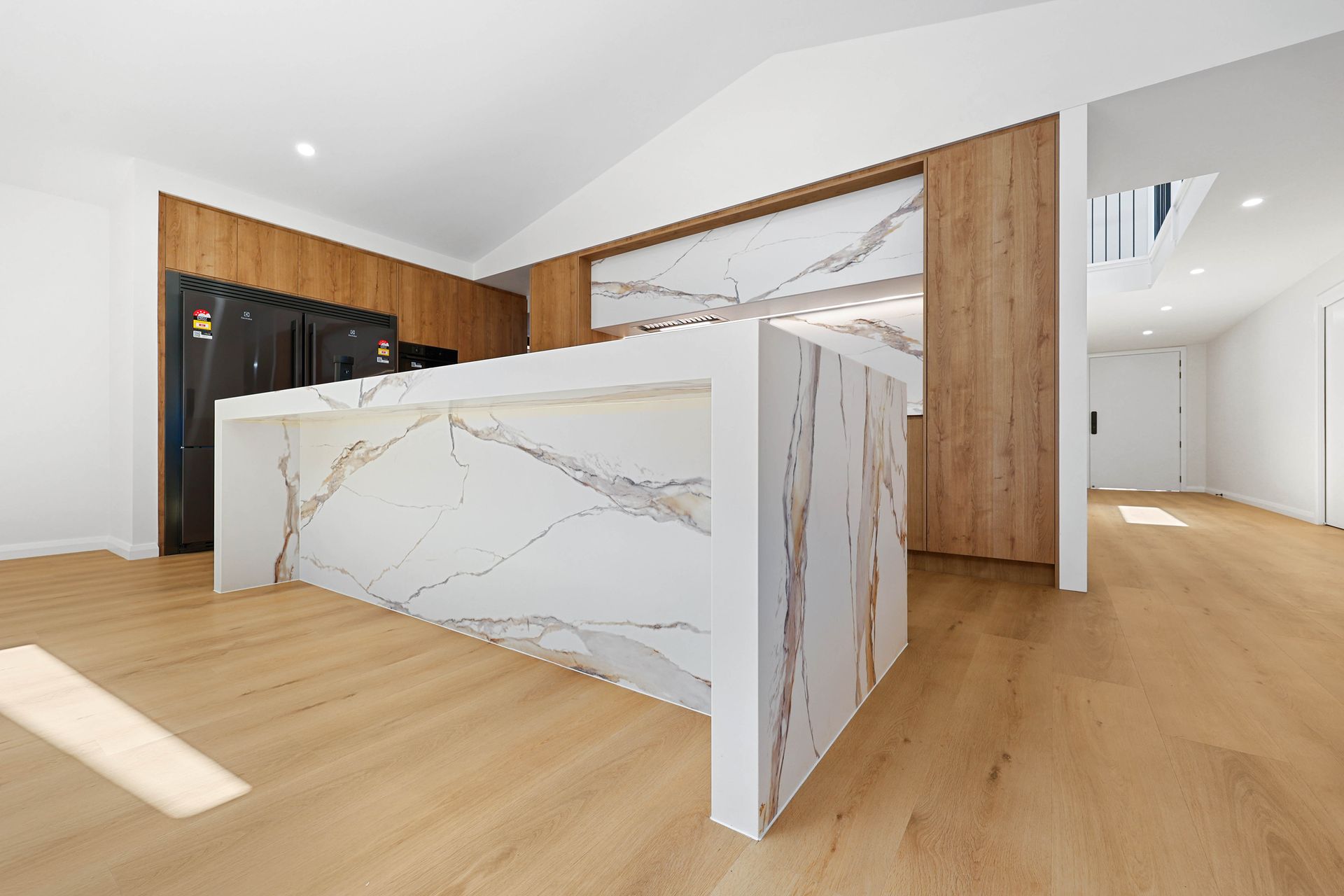 Modern Kitchen with White Marble Island — Above & Beyond Interiors in Smeaton Grange, NSW