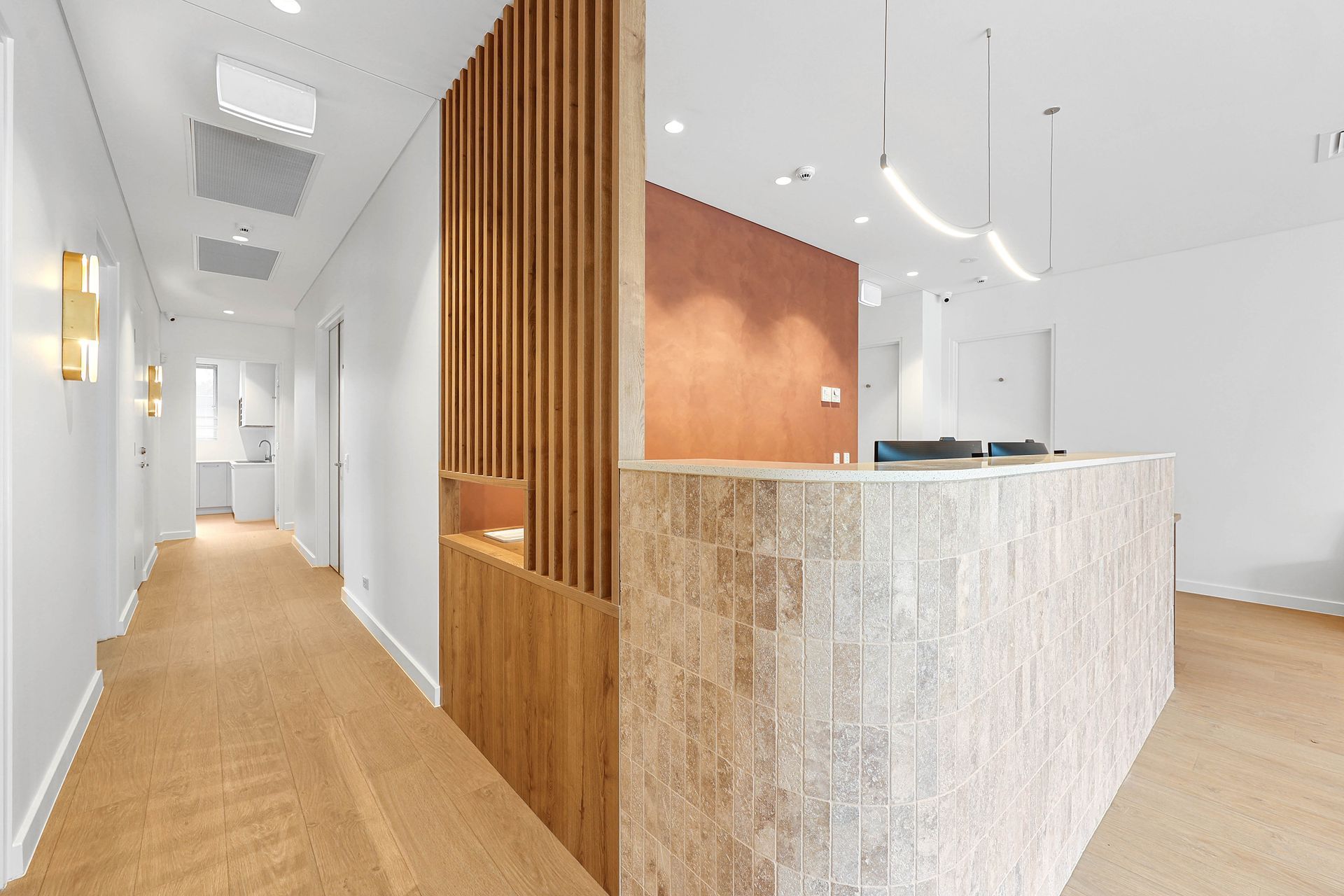 Bright Modern Hallway With Wood Floor — Above & Beyond Interiors in Smeaton Grange, NSW