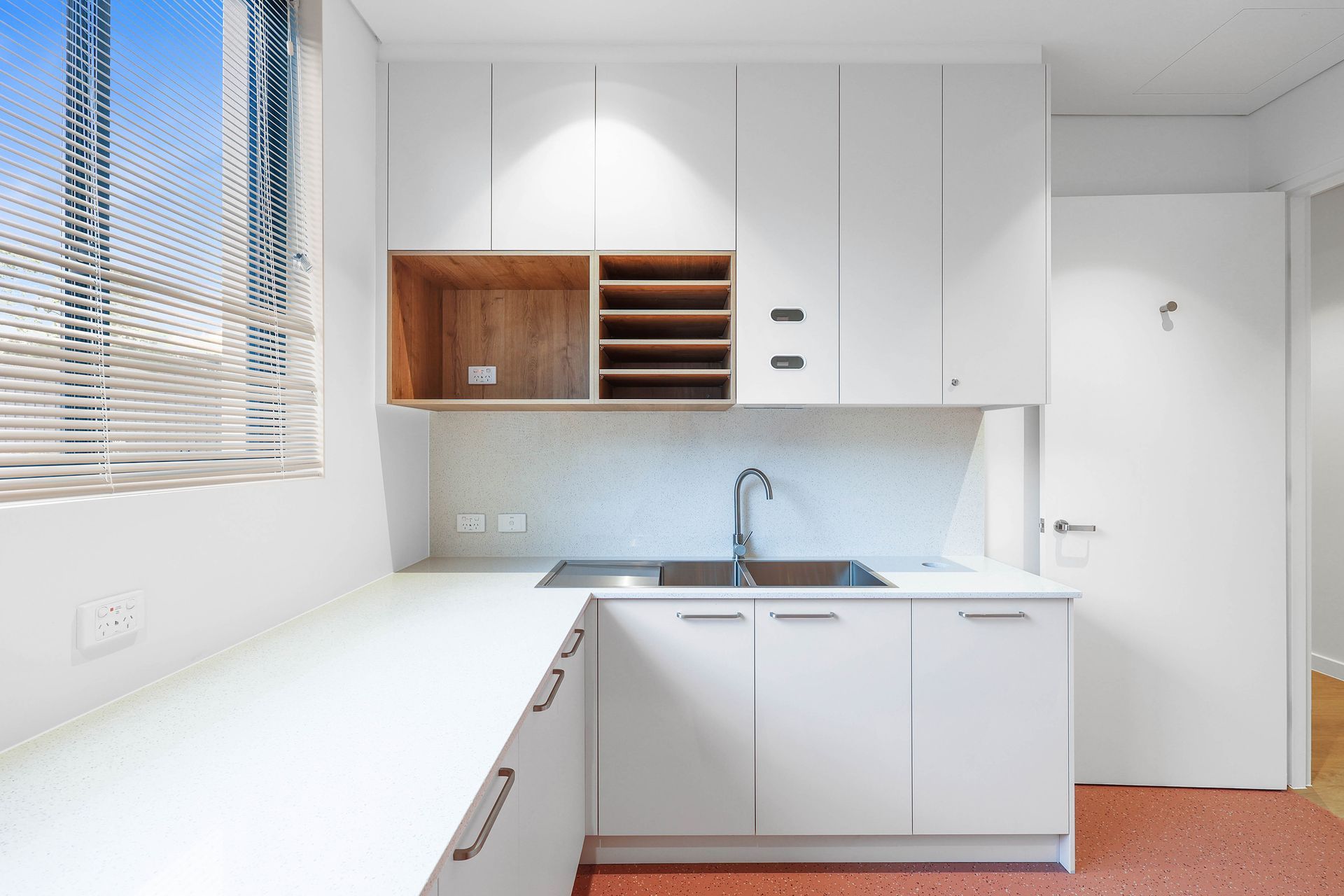 Modern White Kitchen With Sink, Cabinets — Above & Beyond Interiors in Smeaton Grange, NSW