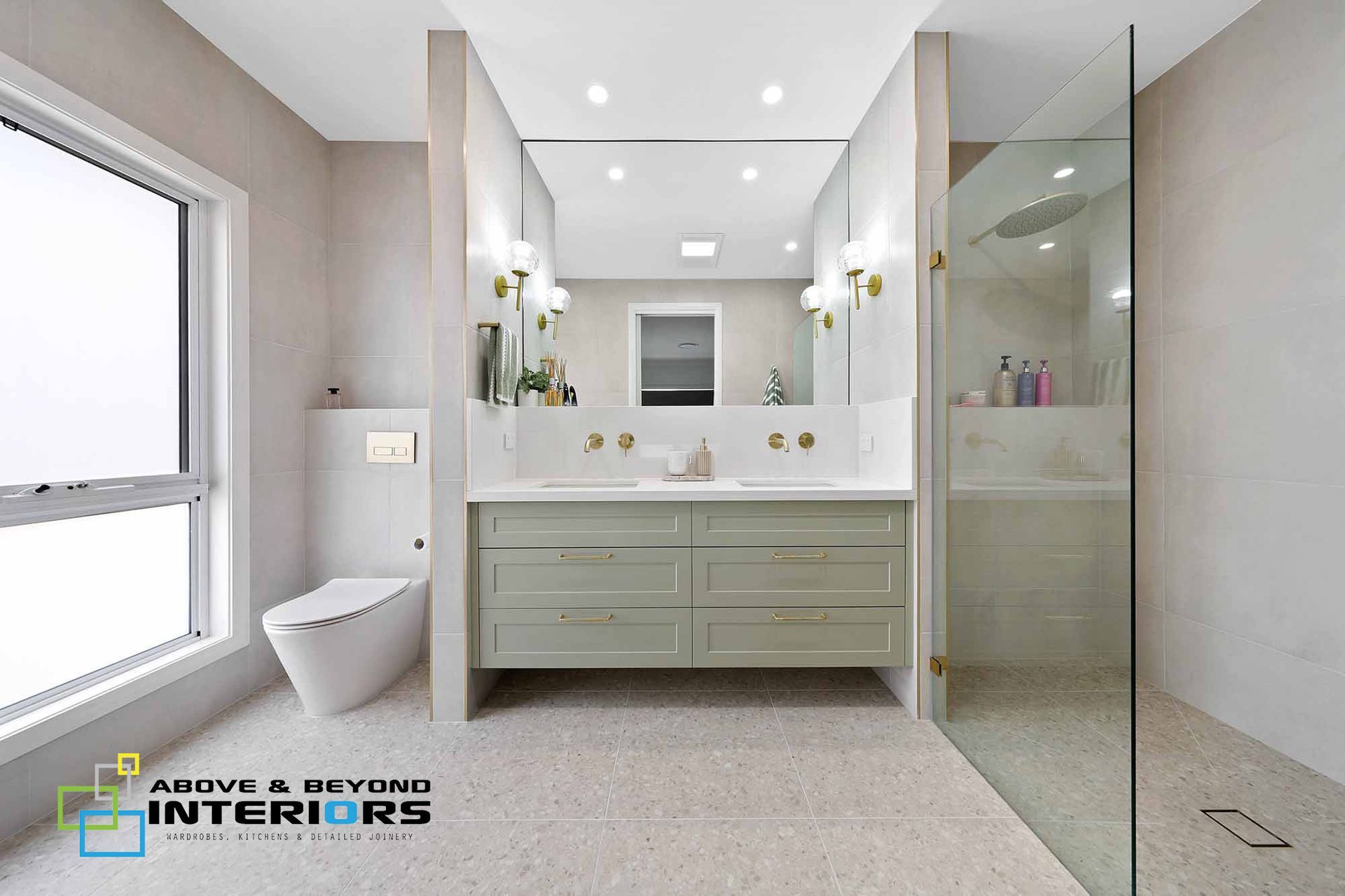 Bright Modern Bathroom with Double Vanity — Above & Beyond Interiors in Smeaton Grange, NSW