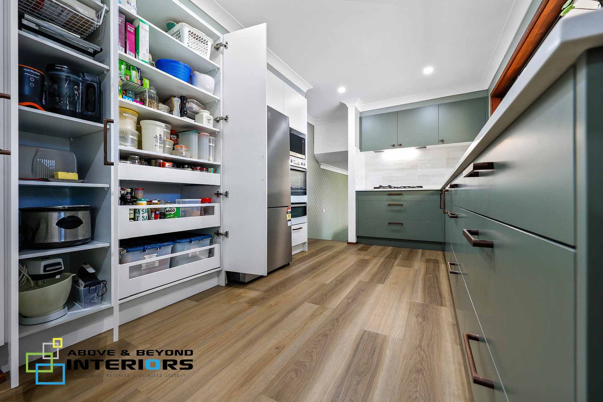Modern Pantry with Open Shelves — Above & Beyond Interiors in Smeaton Grange, NSW