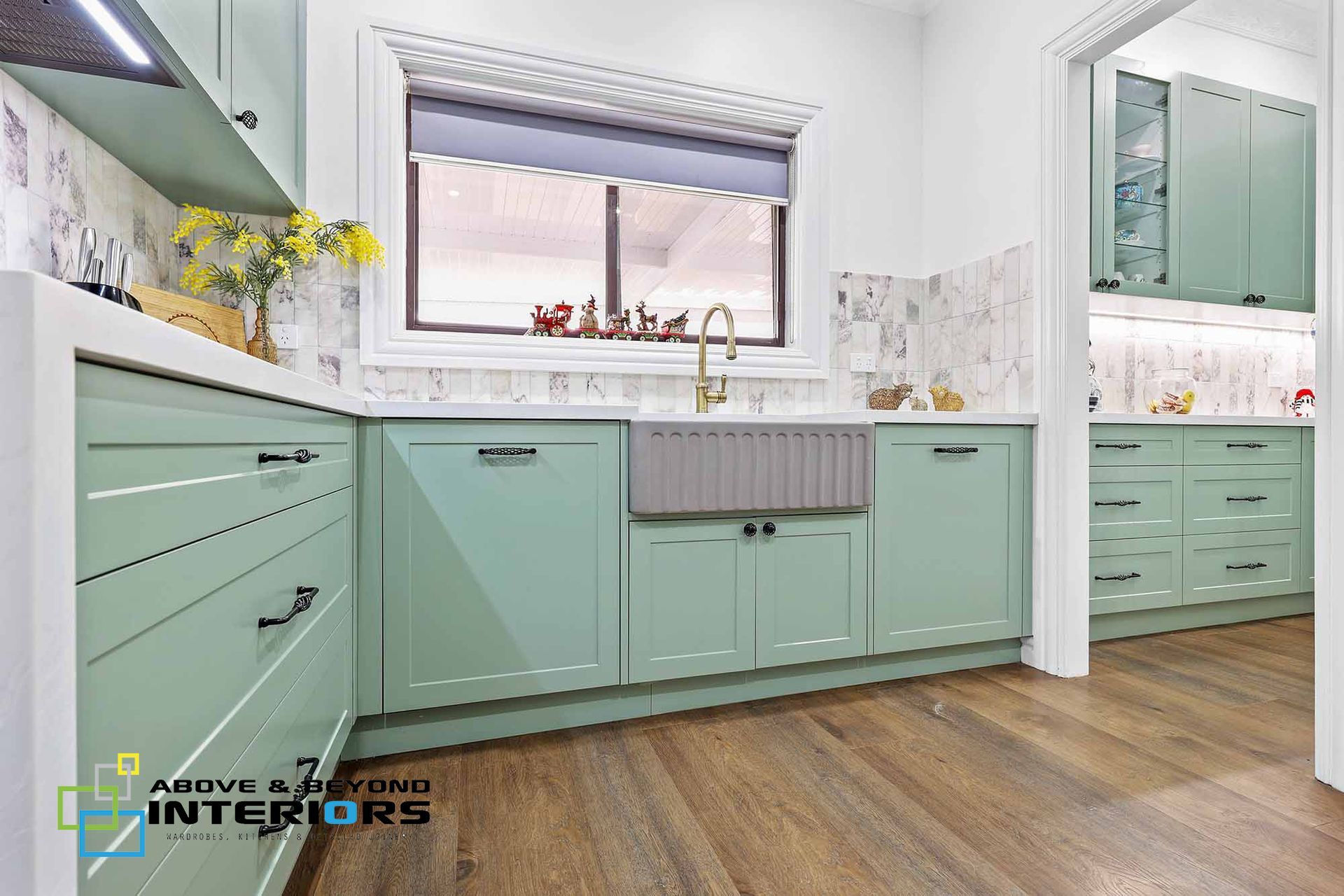 Mint-Green Kitchen with White Countertops — Above & Beyond Interiors in Smeaton Grange, NSW