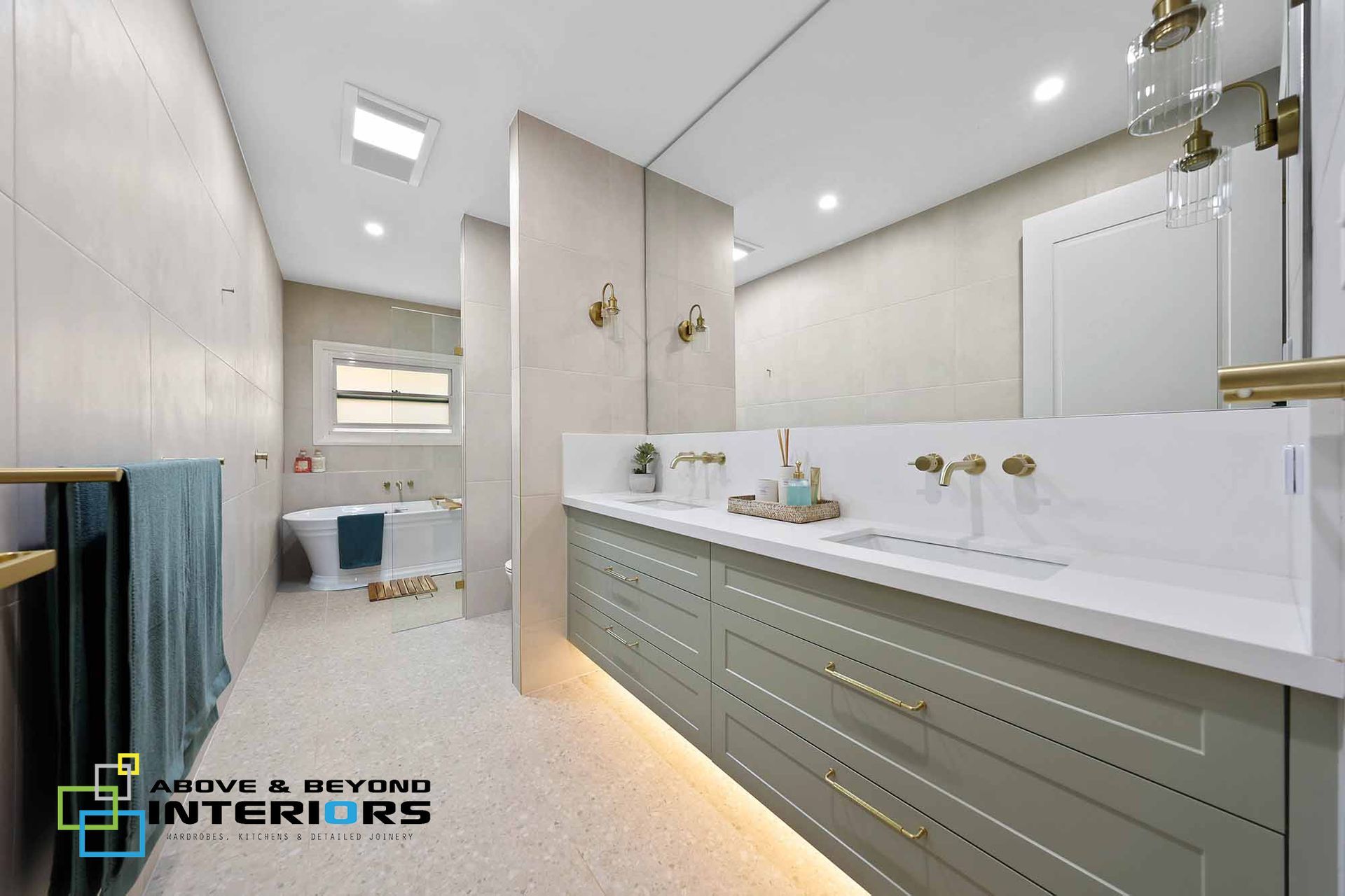 Bright Modern Bathroom with Double Vanity — Above & Beyond Interiors in Smeaton Grange, NSW