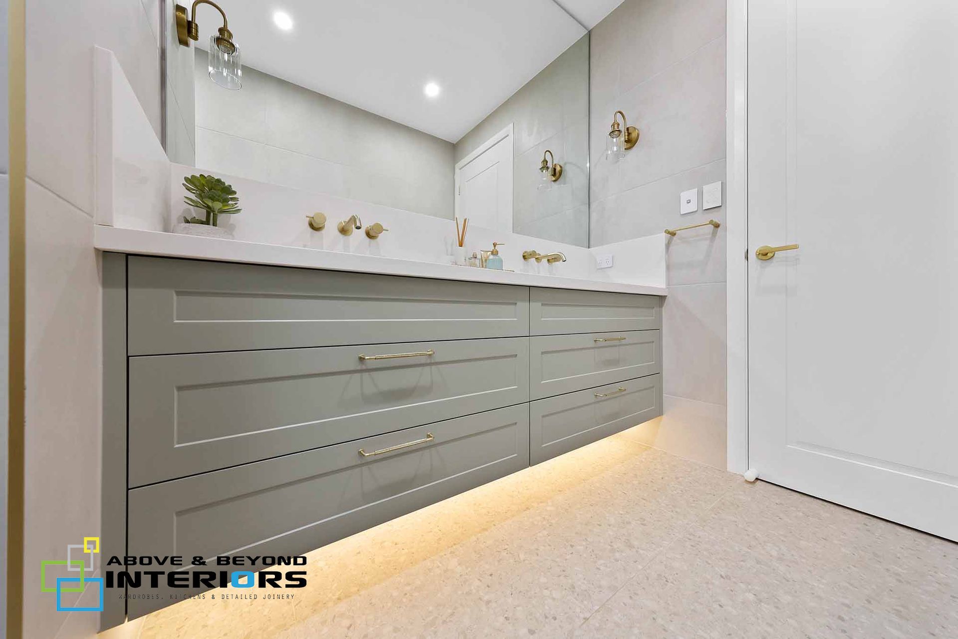 Bright Modern Hallway with Gray Built-In Cabinets — Above & Beyond Interiors in Smeaton Grange, NSW