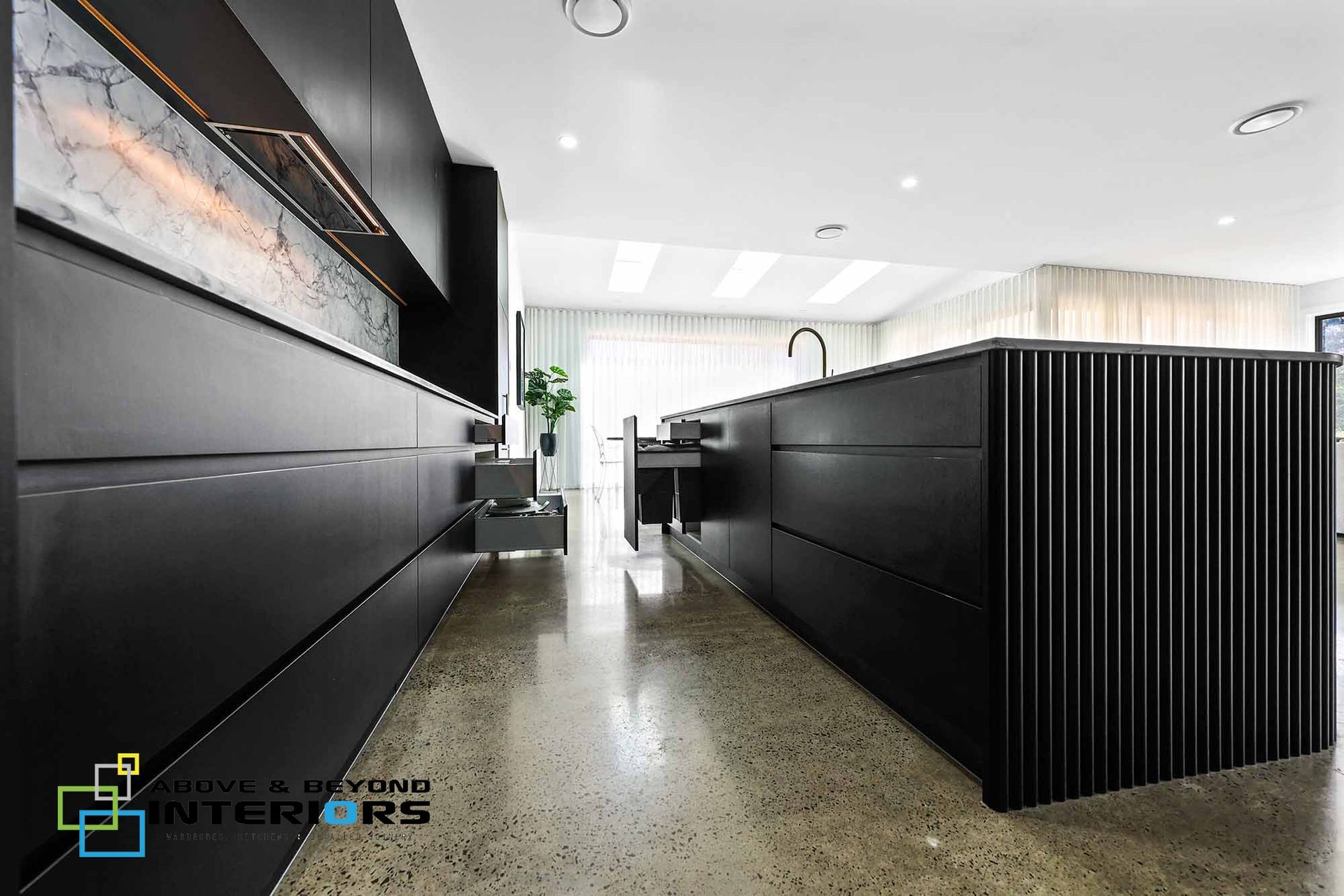 Modern Office Interior with Black Desks — Above & Beyond Interiors in Smeaton Grange, NSW