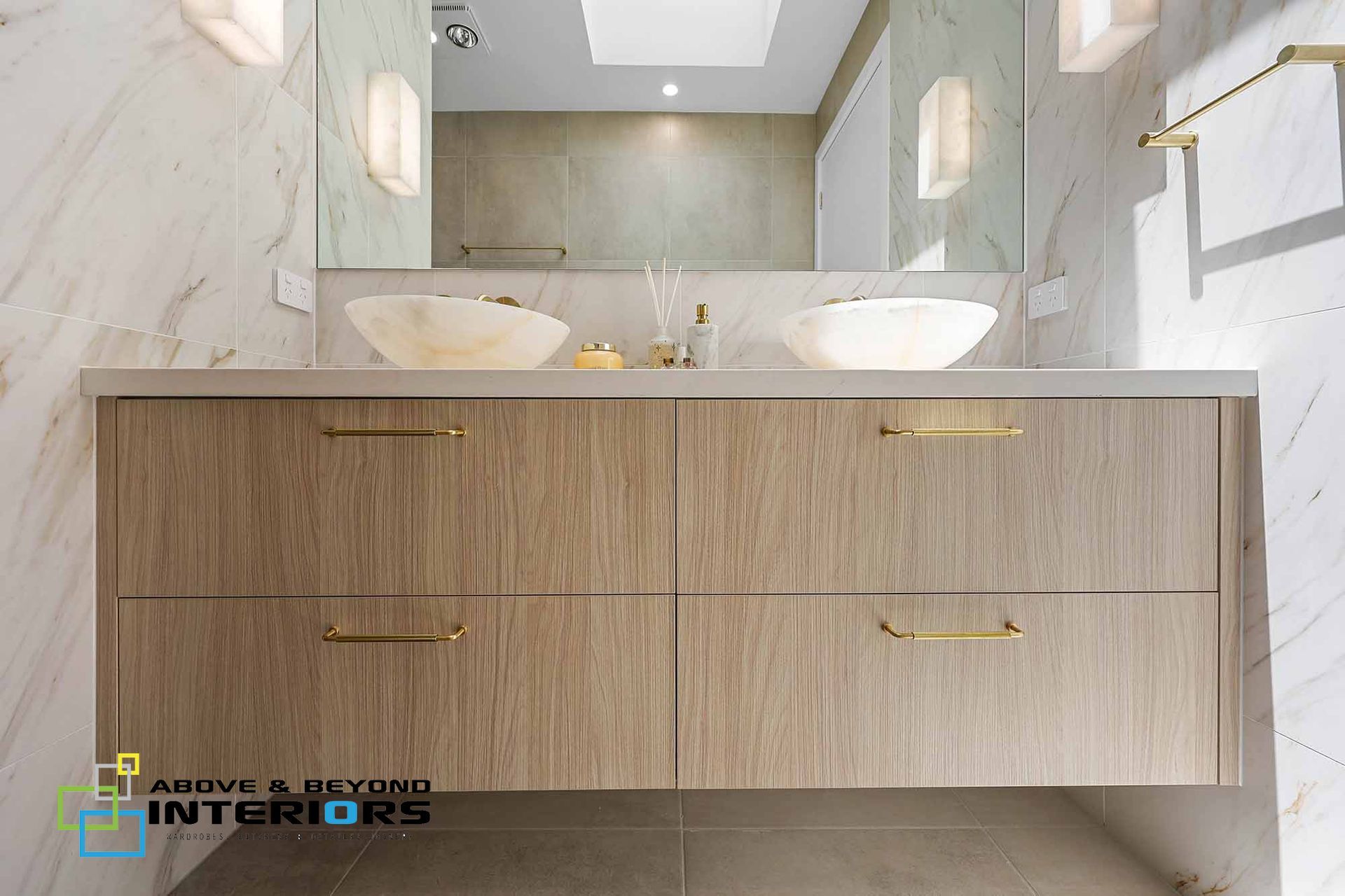 Modern Bathroom with A Wood Vanity — Above & Beyond Interiors in Smeaton Grange, NSW