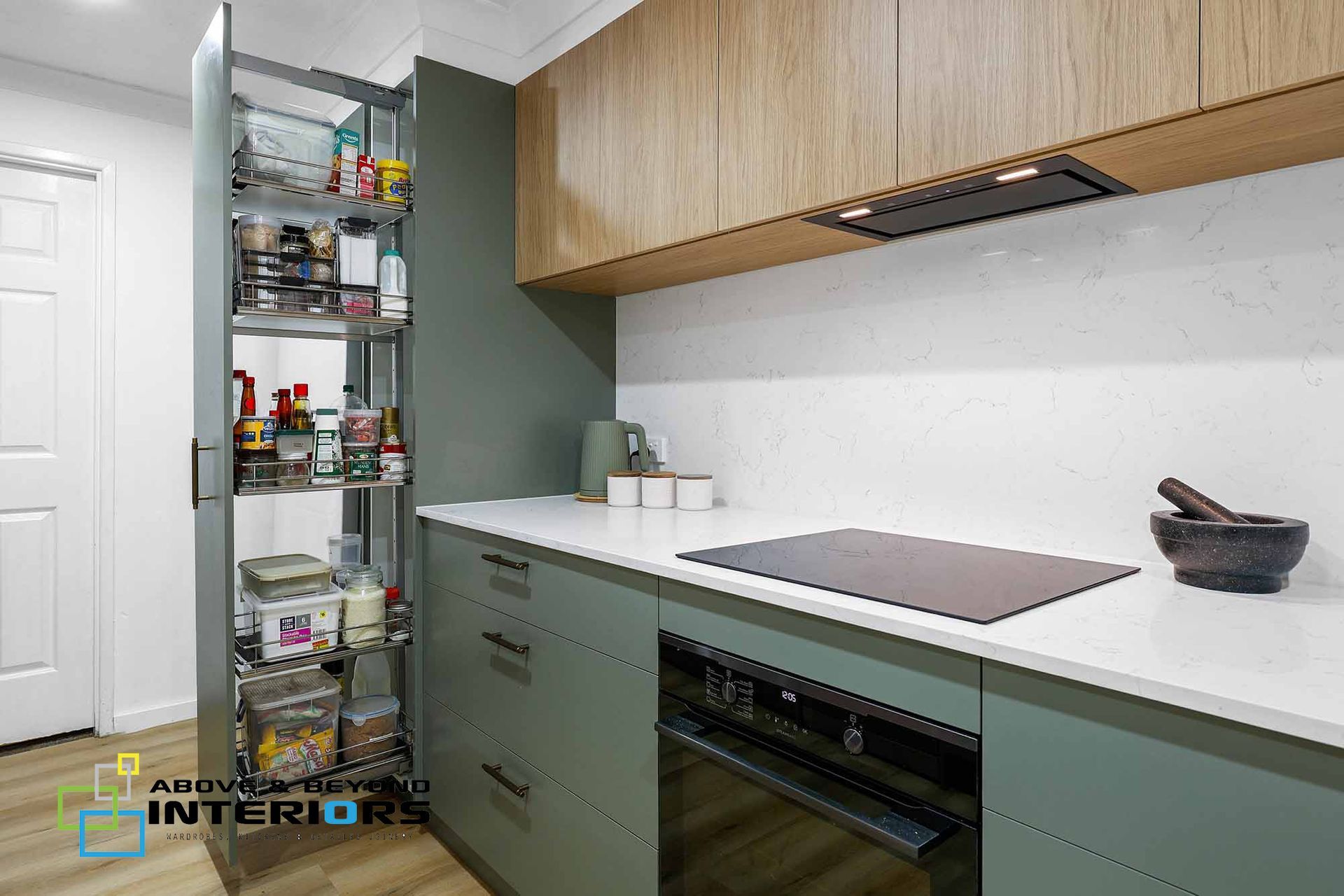 Modern Kitchen with Open Pantry — Above & Beyond Interiors in Smeaton Grange, NSW