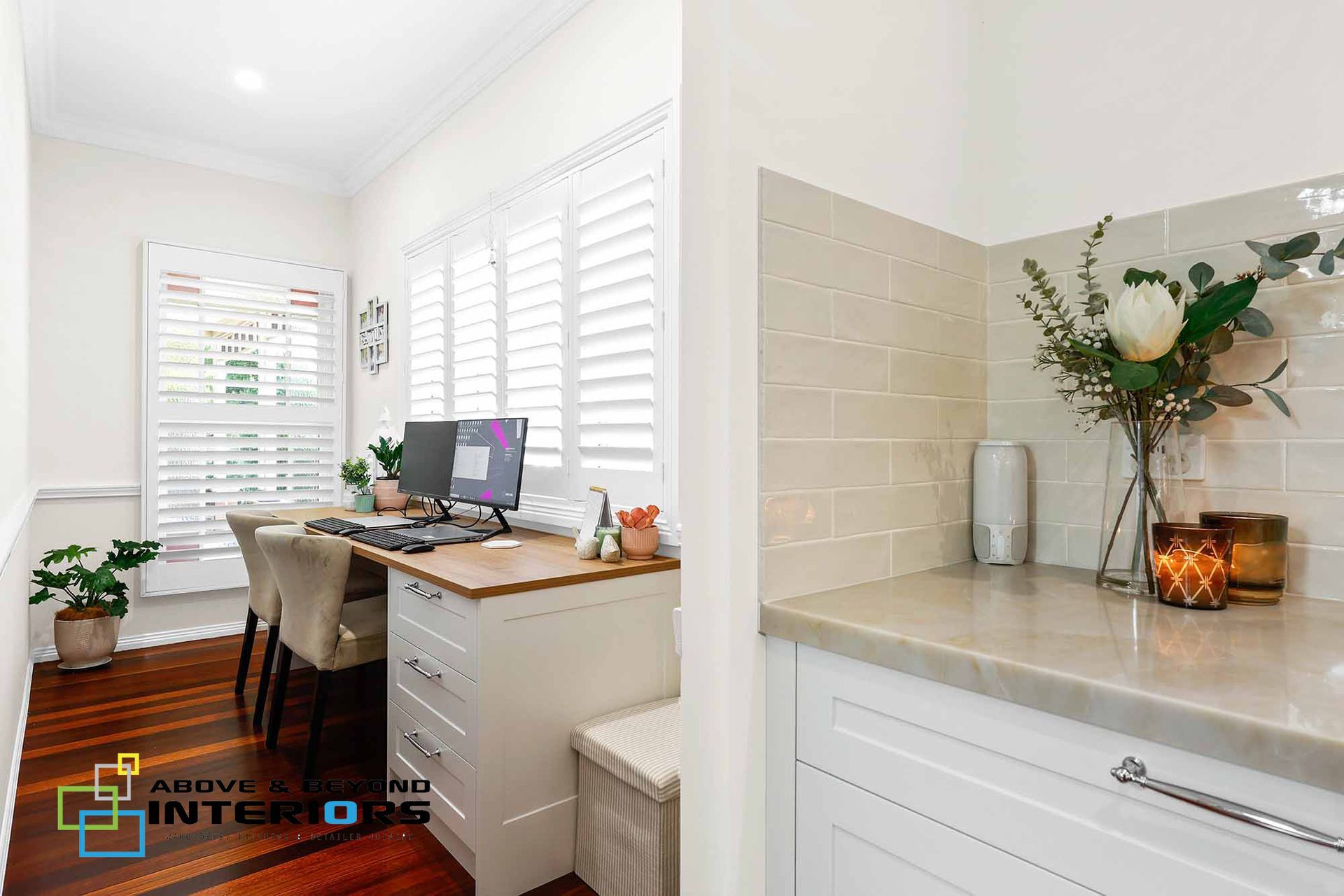 Bright Home Office with White Desk — Above & Beyond Interiors in Smeaton Grange, NSW