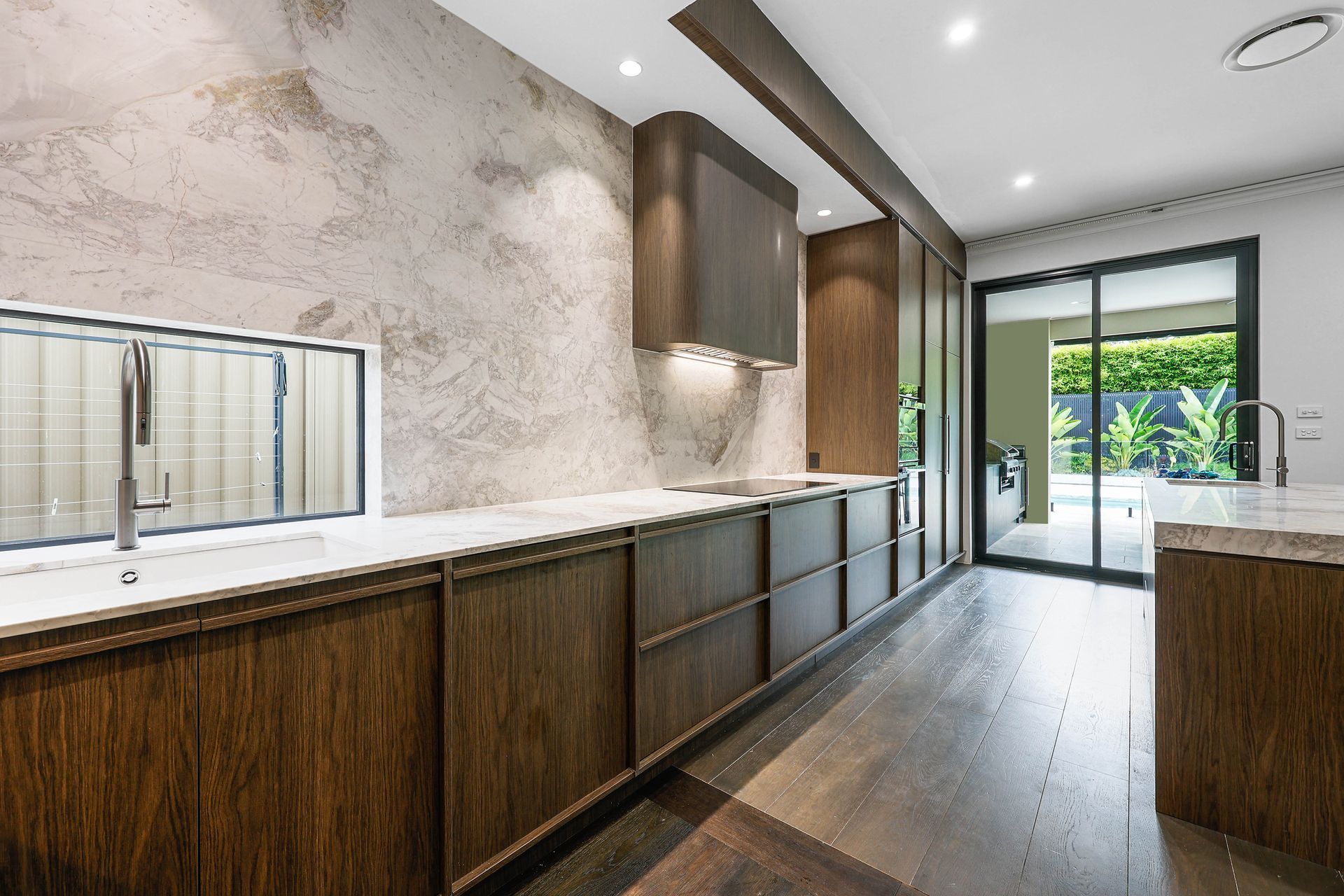 Modern Kitchen With Wood Cabinets, White Countertops — Above & Beyond Interiors in Smeaton Grange, NSW