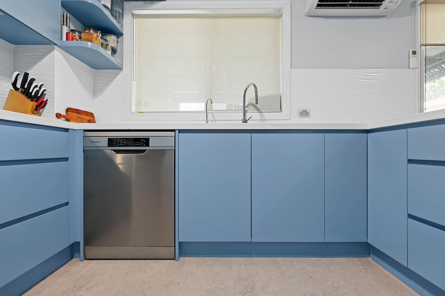 Blue Modern Kitchen With White Countertop — Above & Beyond Interiors in Smeaton Grange, NSW