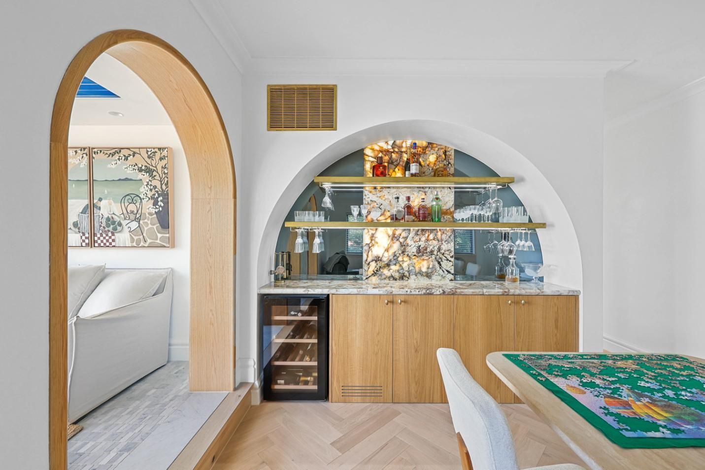 Bright Room With Arched Doorway, Built-in Display Cabinet — Above & Beyond Interiors in Smeaton Grange, NSW