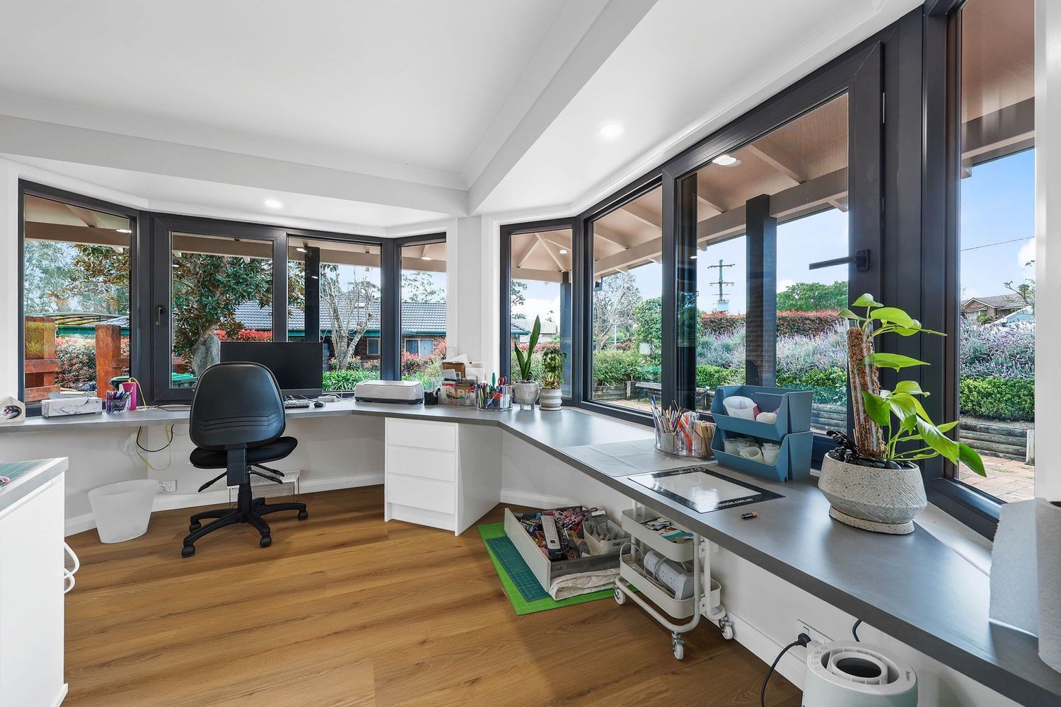 Bright Home Office With Corner Windows — Above & Beyond Interiors in Smeaton Grange, NSW