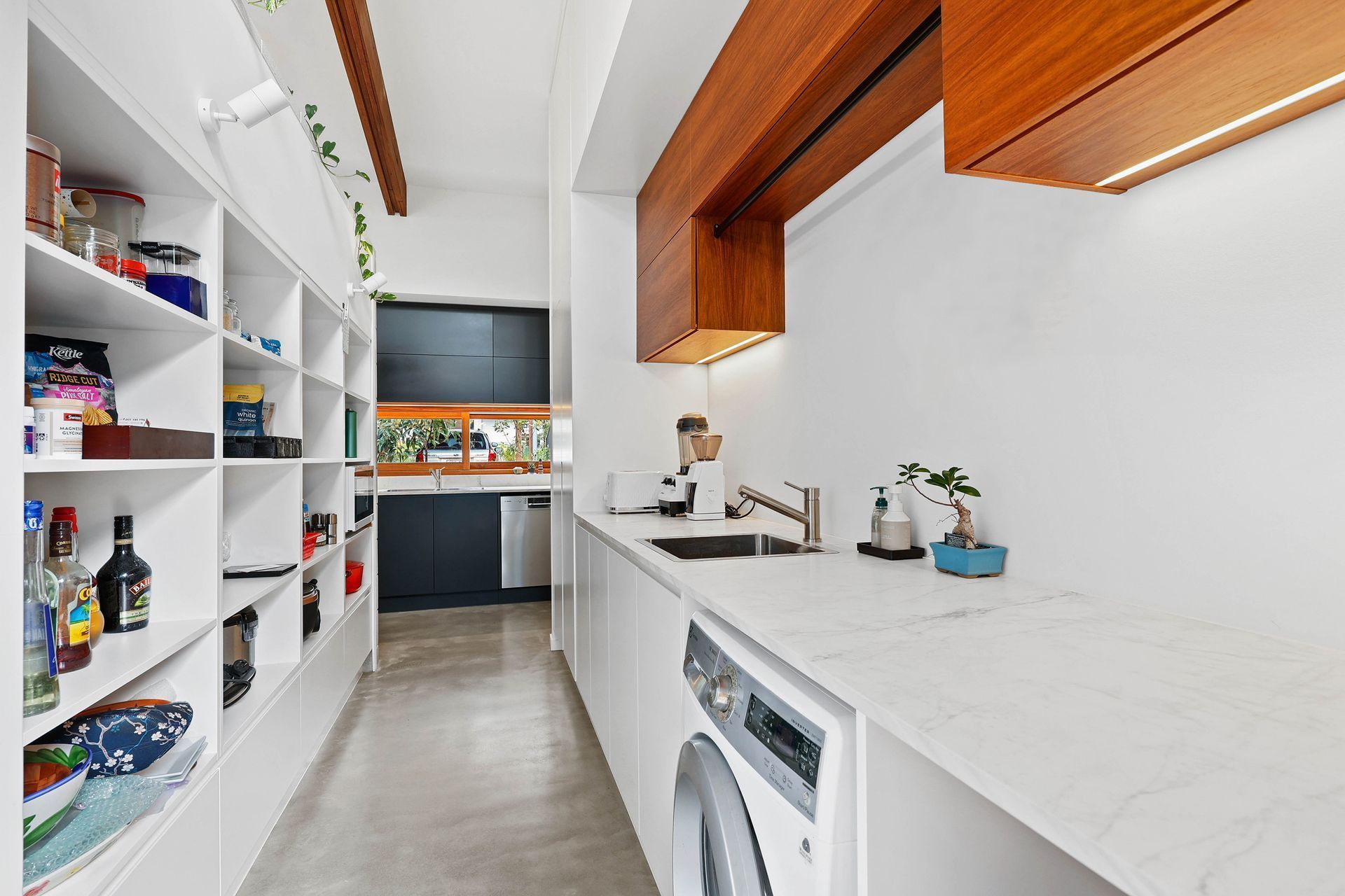 Modern White Kitchen With Open Shelving — Above & Beyond Interiors in Smeaton Grange, NSW