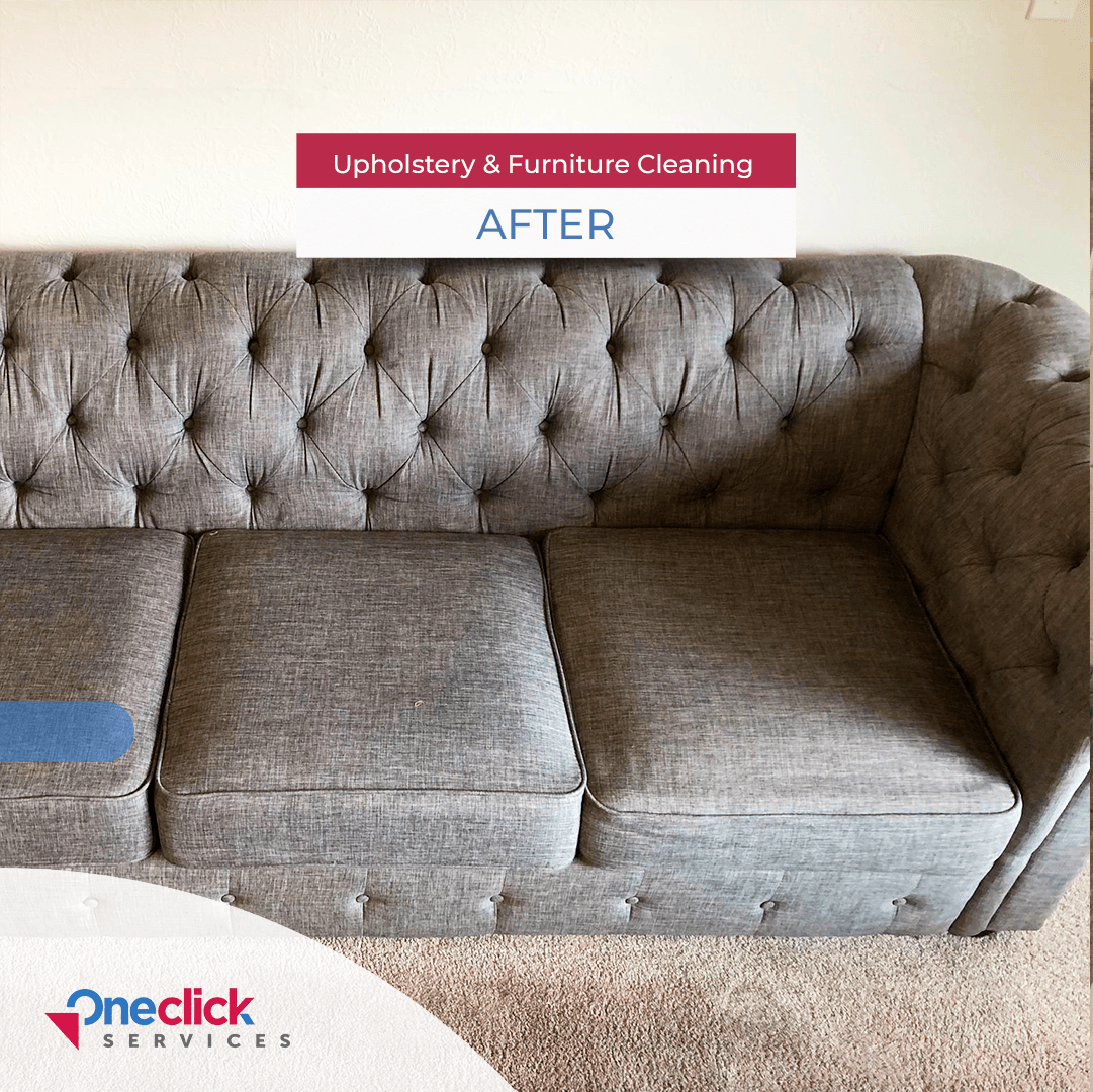 A couch that has been cleaned by oneclick services