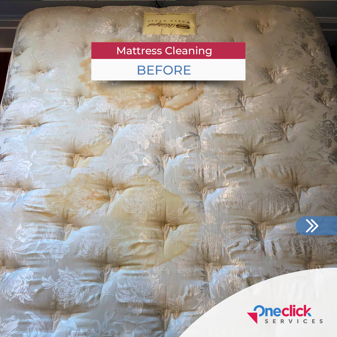 A picture of a mattress before being cleaned by oneclick services