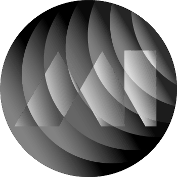 A black and white circle with a square in the middle