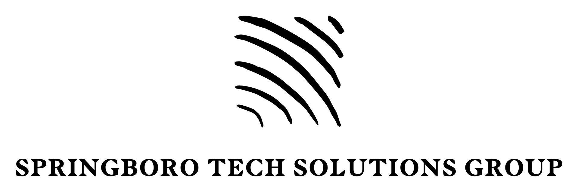 Logo for Springboro Tech Solutions Group featuring a square icon of five curved, radiating black lines.