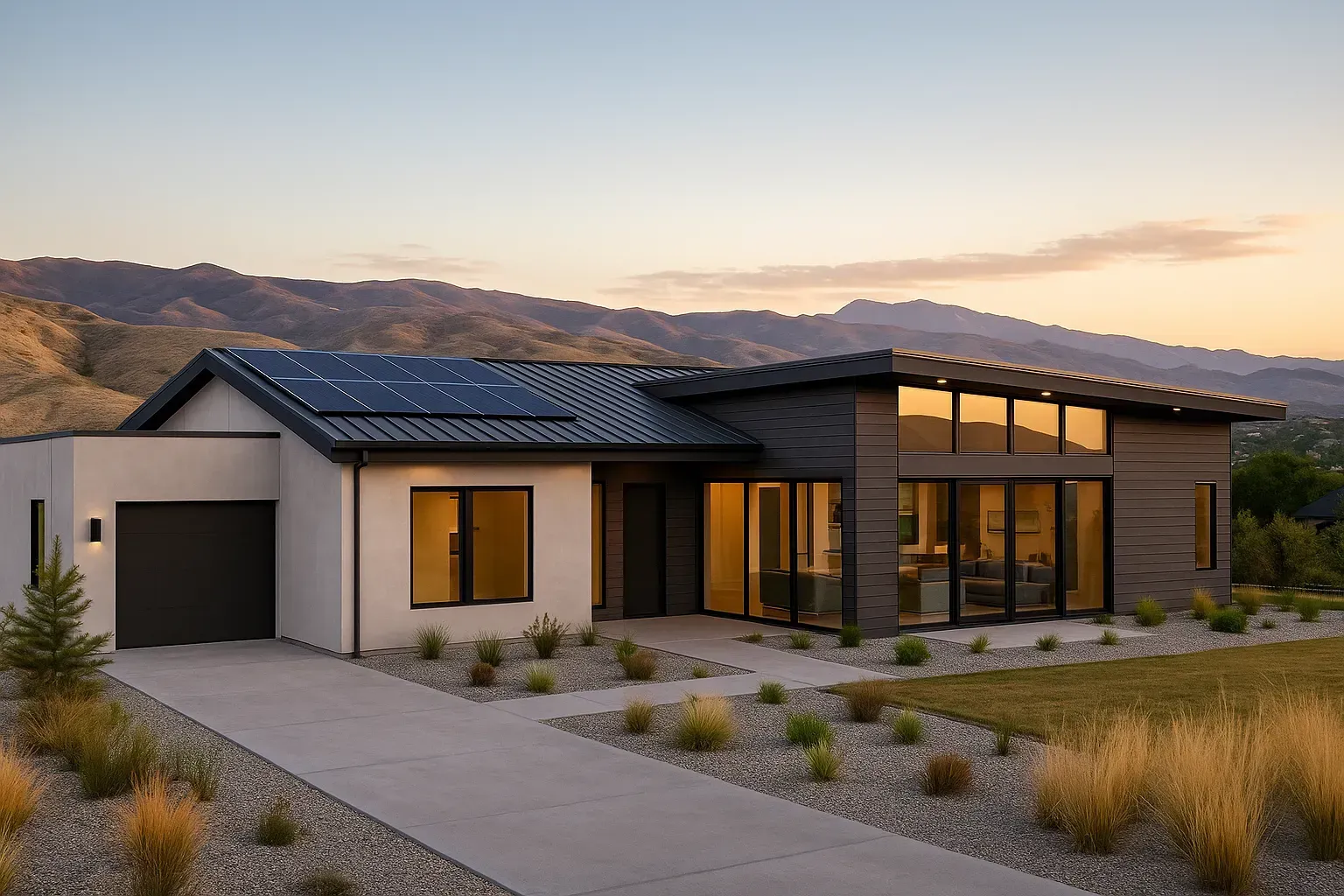 Modern custom home in Boise with energy-efficient design and foothill views