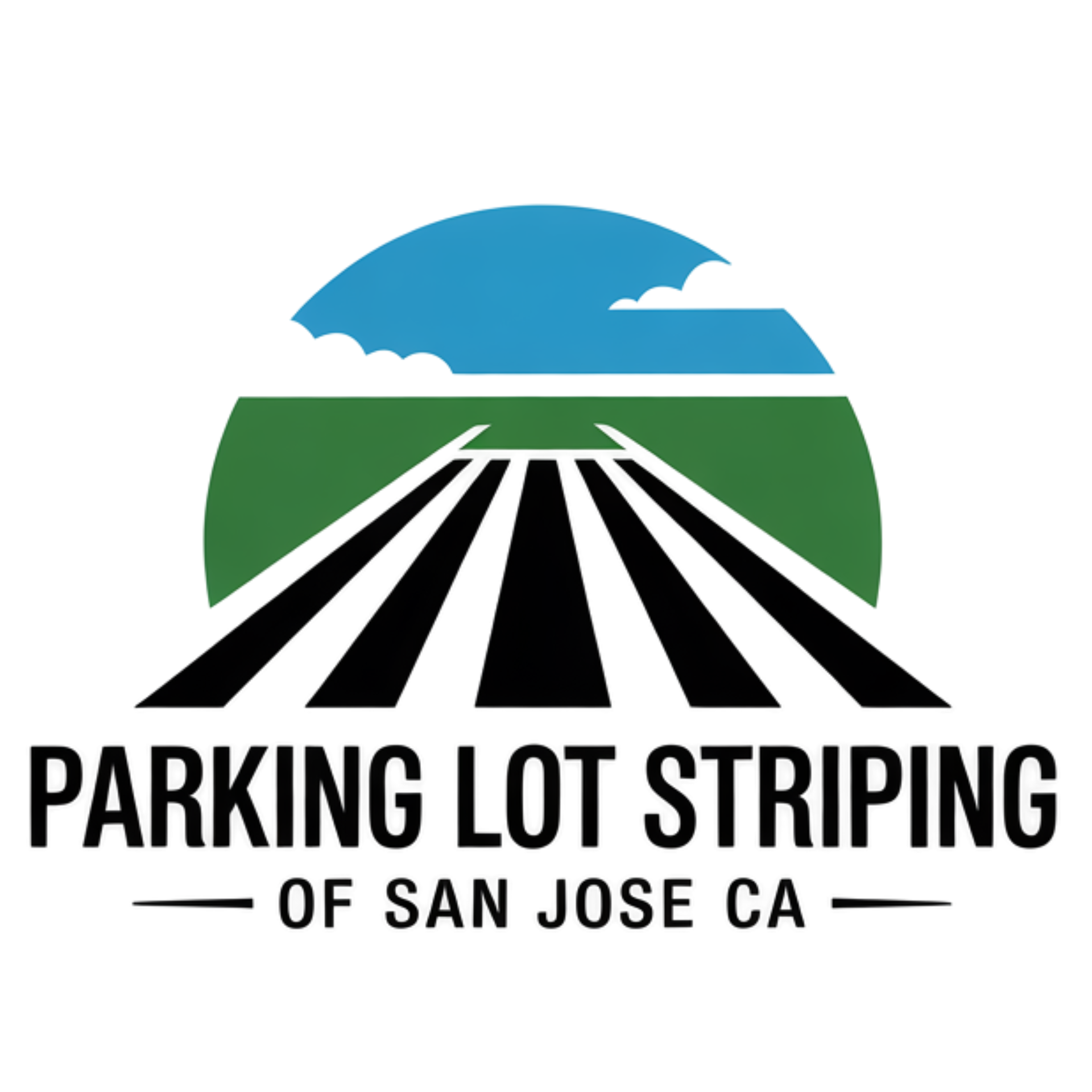 Parking Lot Striping San Jose CA logo with road design and bold yellow and black branding