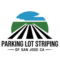 Parking Lot Striping San Jose CA logo with road design and bold yellow and black branding