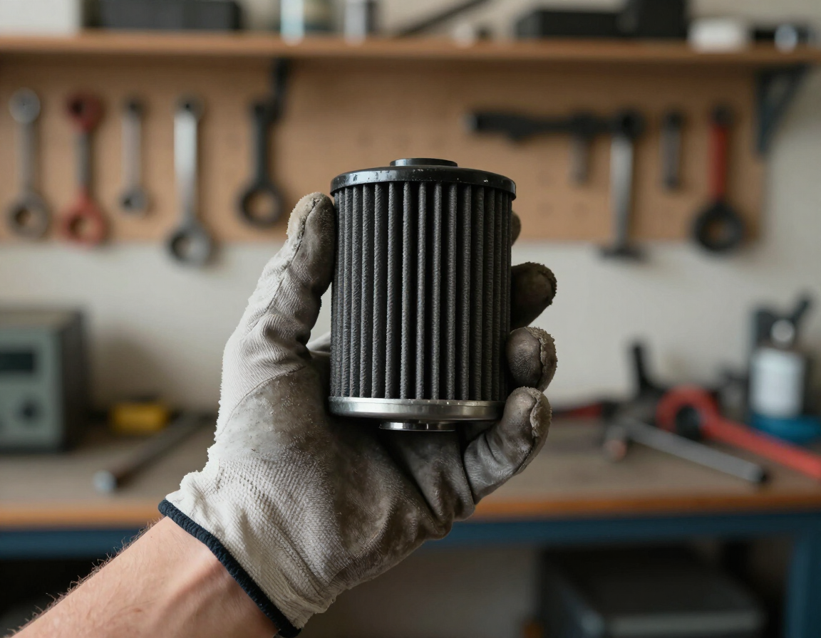 Hand holding an oil filter