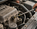 Technician checking oil dipstick