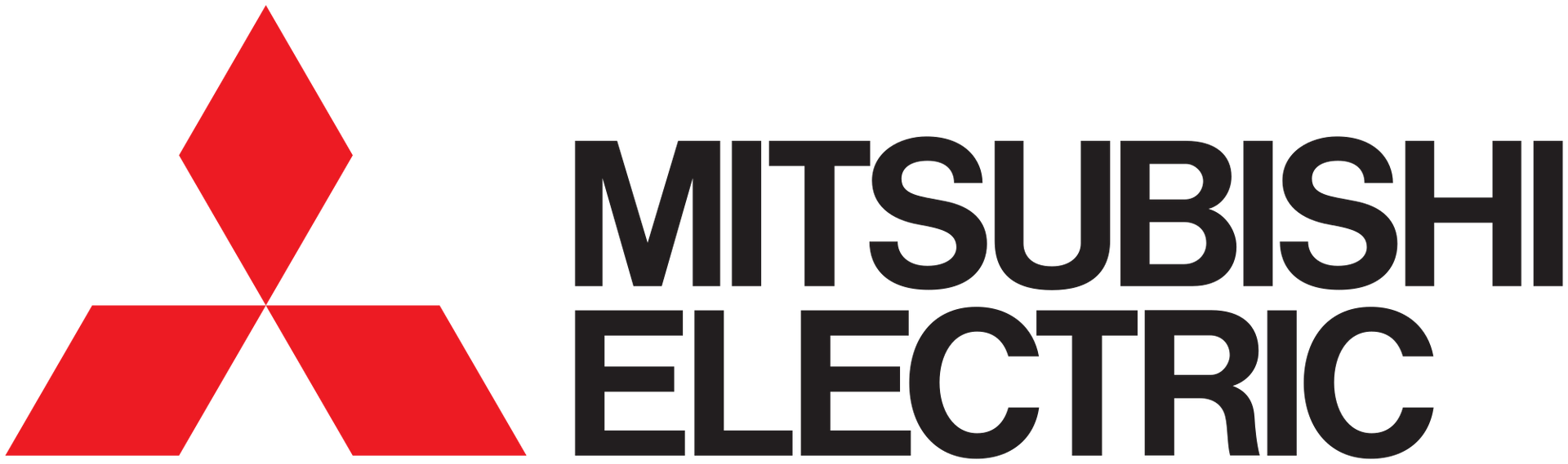 Het logo van Mitsubishi Electric wordt weergegeven op een witte achtergrond.